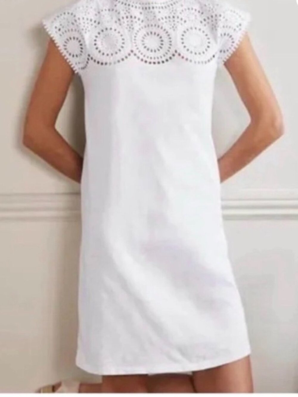 NWT Boden White Eyelet Detail Mini Dress. Size 8R